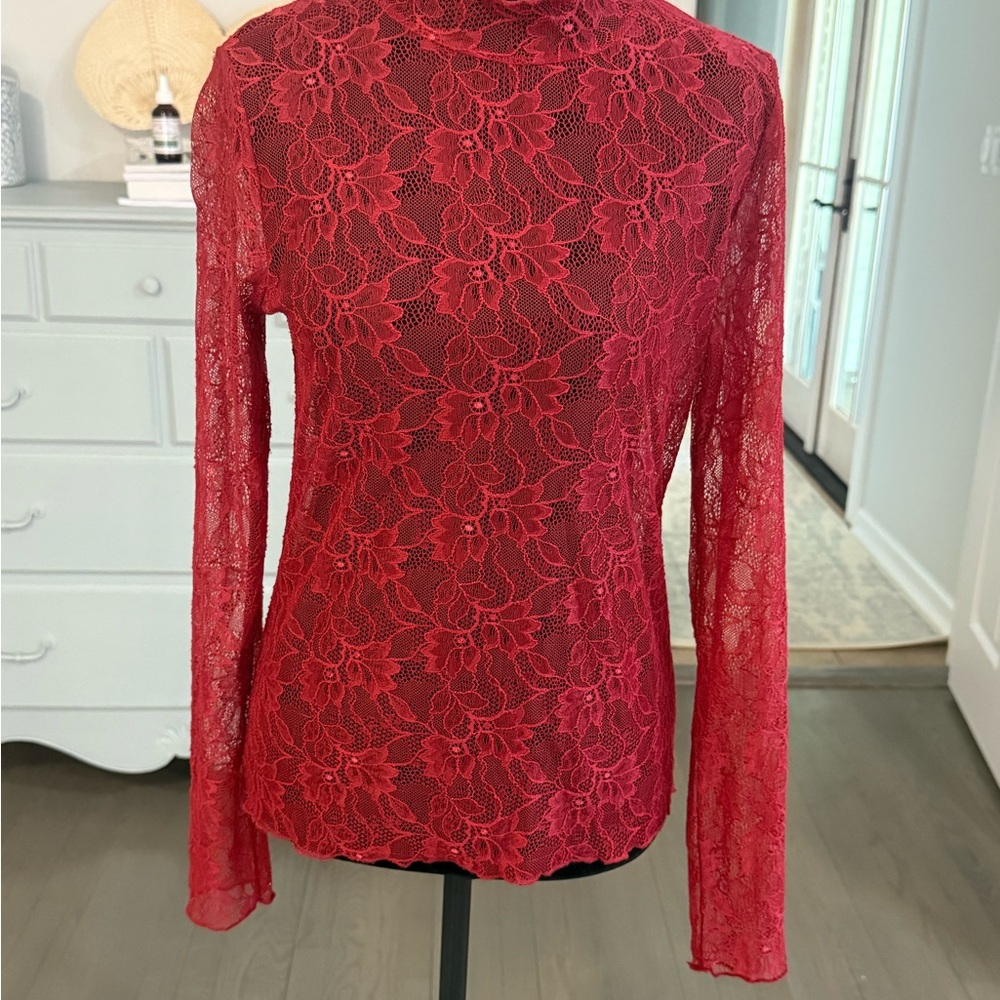 Anthropologie Red Fitted Blouse